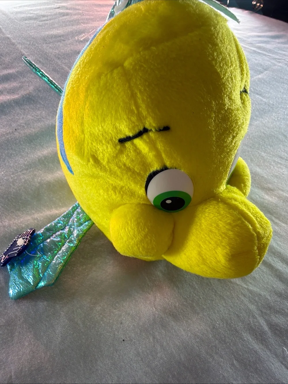 Disney Yellow & Blue Flounder Plush Fish with Shimmery Green Fins